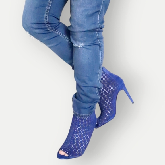 MARC FISHER WOMENS BLUE STUD LACE OPEN TOE HEELS SIZE 7M - Picture 2 of 10